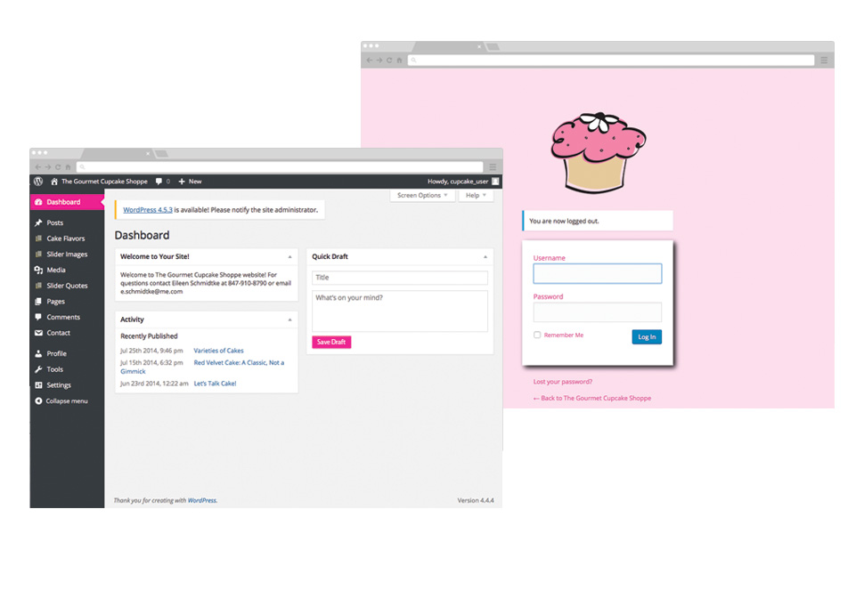 The Gourmet Cupcake Shoppe custom admin page image